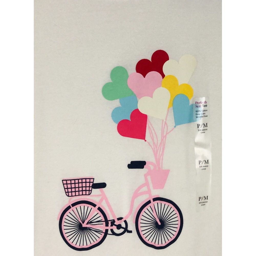 Kim Rogers Perfectly Soft 3/4 Sleeve Graphic Tee Ivory Size P/M Bike - Picture 2 of 4